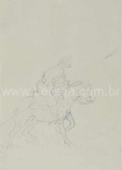 Desenho rápido de gaúcho à cavalo com lança - não datado